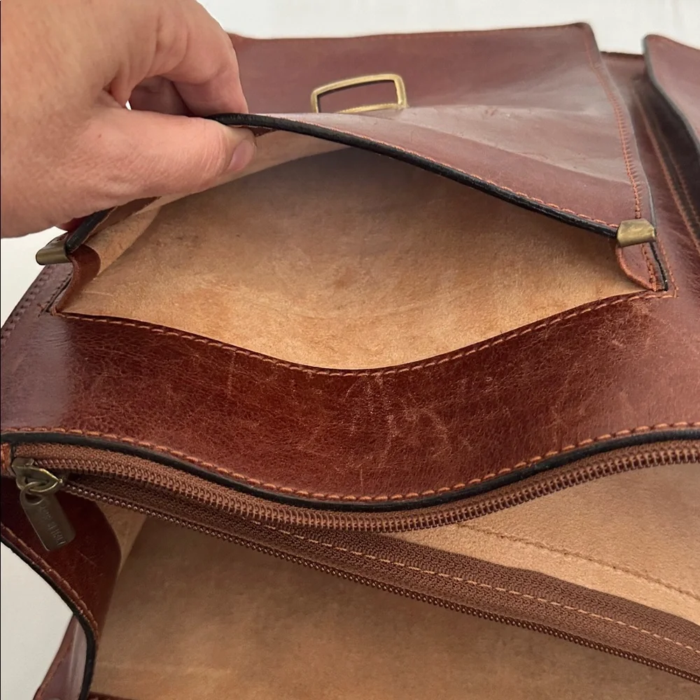 Vintage Classic Italian Genuine Brown Leather Briefcase for Men